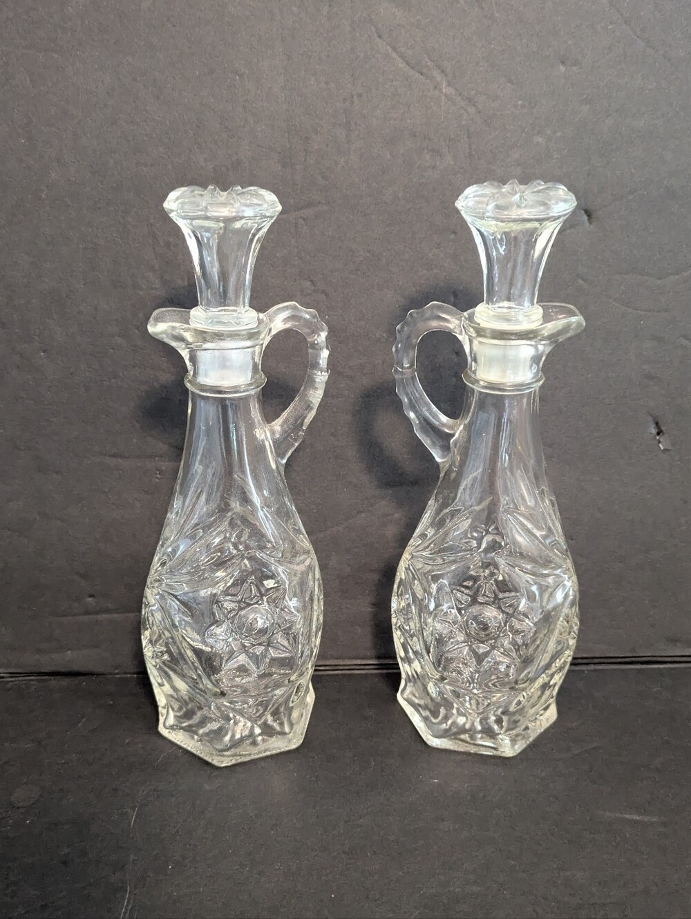 Anchor Hocking Pressed Cruet Bottles with Stoppers Oil and Vinegar Set